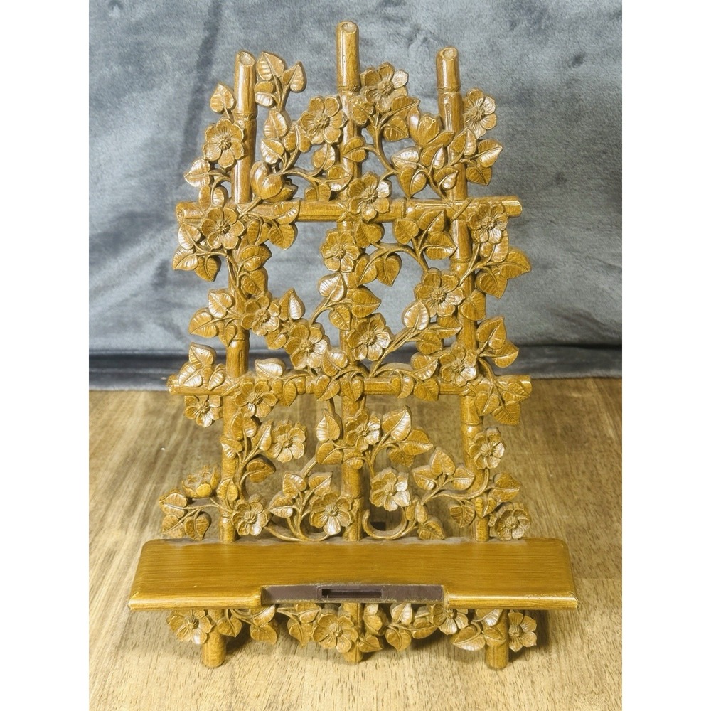 Vintage Homco 1984 Faux Wood Bamboo Trellis Floral Wall Shelf 6037 Made in USA